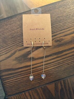 Brandy Melville Gold Chain Earrings with Iridescent Heart Charms